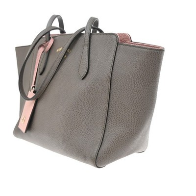 GUCCI Logo Swing Shoulder Tote Bag Leather Gray Pink Gold-plated