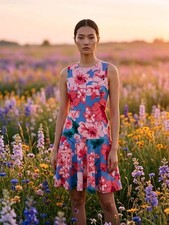 Tahari ASL Women's Floral Sleeveless A-line Knee Length Dress With Pockets Sz 10