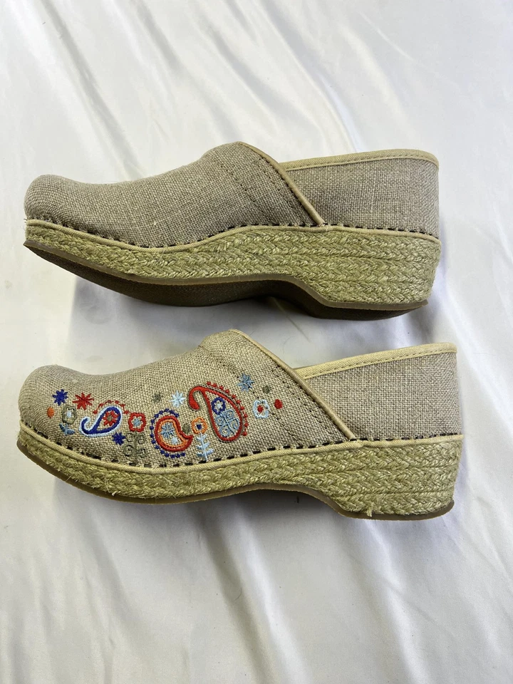 Dansko 素食黄麻鞋女式 39 码佩斯利花卉刺绣懒人鞋 — 第 3/4 张图片