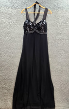 Vintage Simona Womens Maxi A-line Dress Size 14 Black Sleeveless Sweetheart Neck