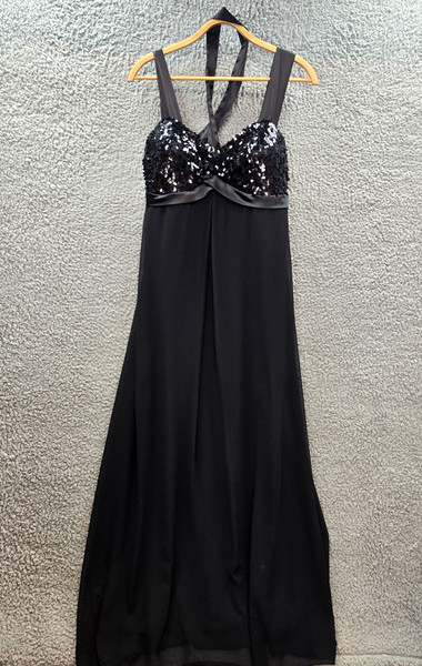 Vintage Simona Womens Maxi A-line Dress Size 14 Black Sleeveless Sweetheart Neck