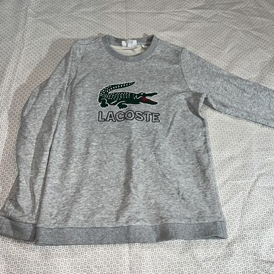 LACOSTE Kids Size 10 Long Sleeve Crewneck Sweatshirt Grey Stitched SH6382-CCA