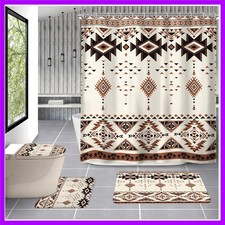 Western Aztec 4Pcs Shower Curtain Sets 72Wx72L Inch Abstract Native Tribal Et...