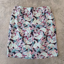 Talbots Woman Skirt Plus Size 18W Blue Pink Paisley Pencil Knee Length Slit