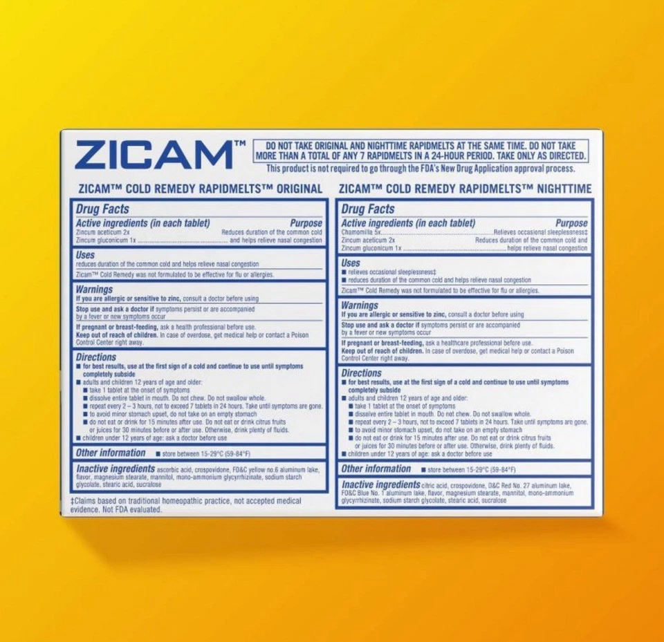 Paquete combinado homeopático de remedio para el resfriado de zinc Zicam Rapid Melts, cítricos de uva, 25 quilates Foto 2 de 4
