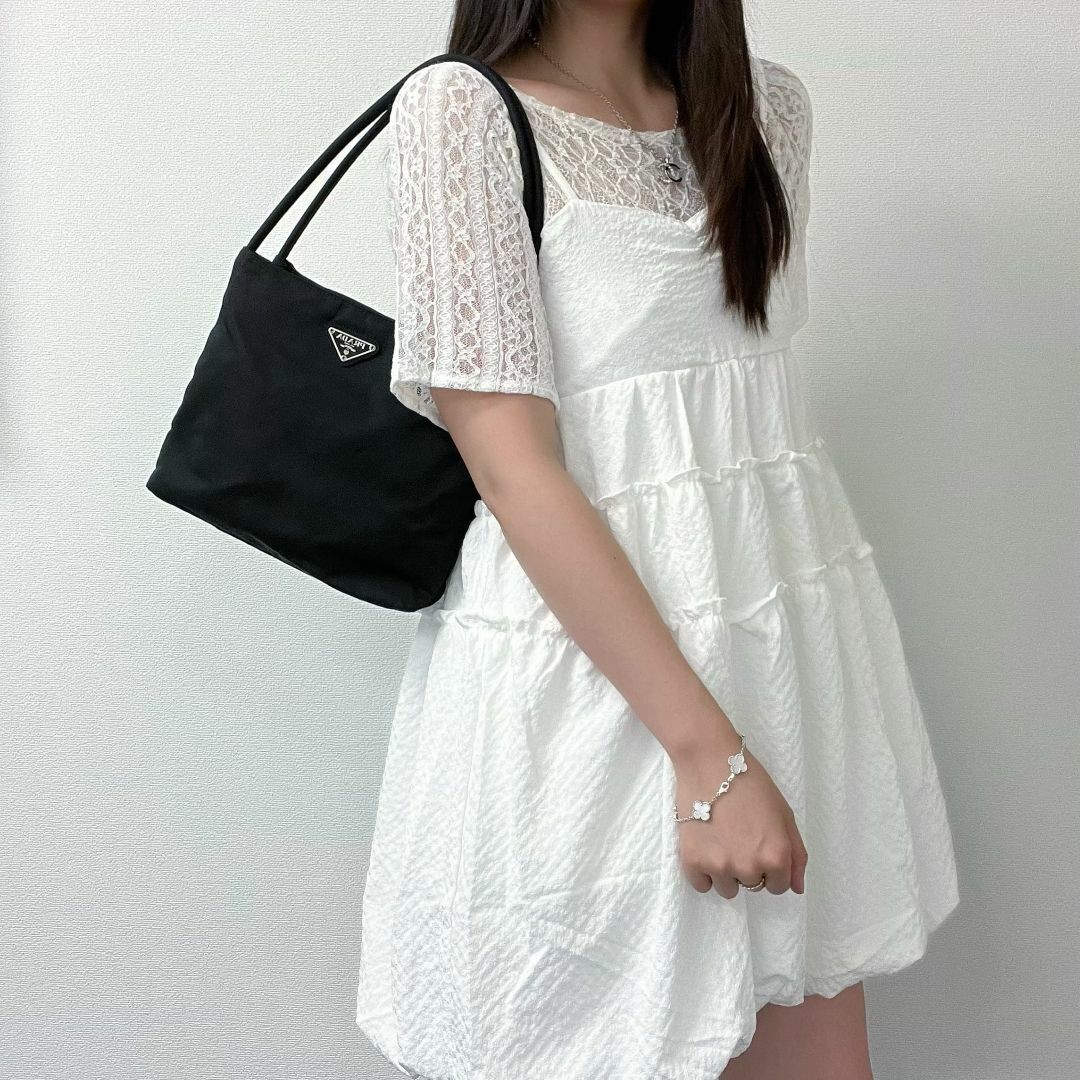 RARE PRADA Used PRADA shoulder bag handbag black nylon vintage ladies Used excel