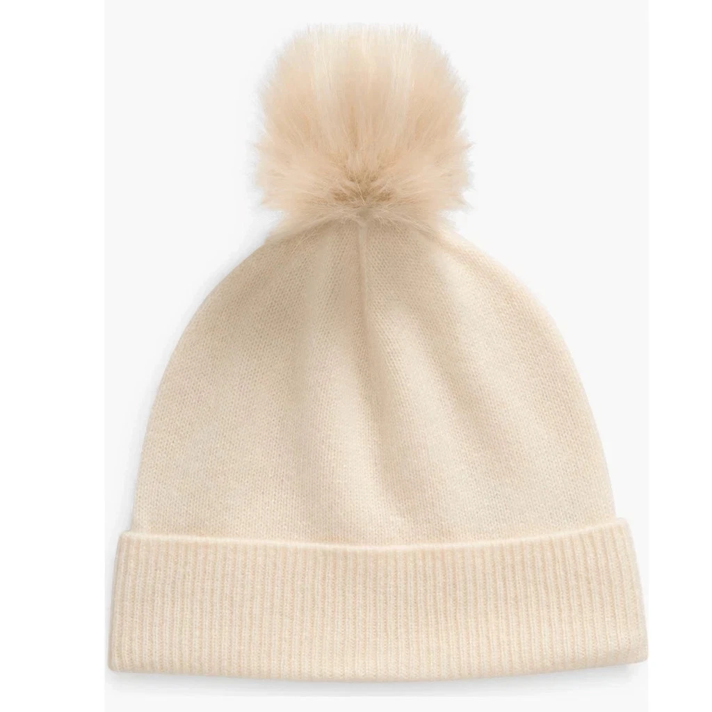 MAISON Cashmere Classic Ivory Knit Cuffed Beanie - Women Cashmere Beanie for Women - White | MaisonCashmere main image 4