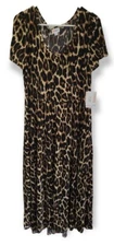 Lularoe Leopard Cheetah Large Riley MIDI Dress Empire Waist L Animal Print NEW!
