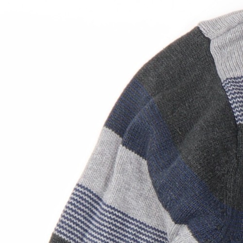 Maine New England Men's Grey Blue Striped Jumper L - Picture 11 of 12