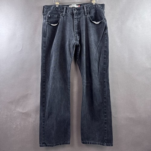 Levis Jeans Mens 34x30 Black Denim Pants Dark Wash Faded 505 Workwear Straight - Picture 2 of 18