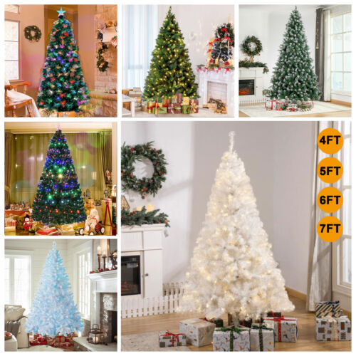 Christmas Tree Fibre Optic Pre Lit/With Lights 4/5/6/7FT Artificial Xmas Decor - Picture 3 of 23
