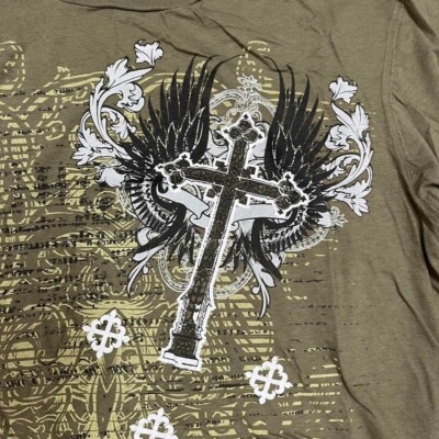 Y2K cross t-shirt green affliction style tee | eBay