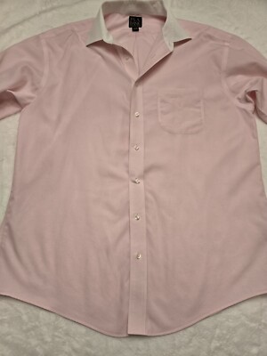 Jos A Bank Shirt Mens Size 16-35 Pink White Traveler's Collection