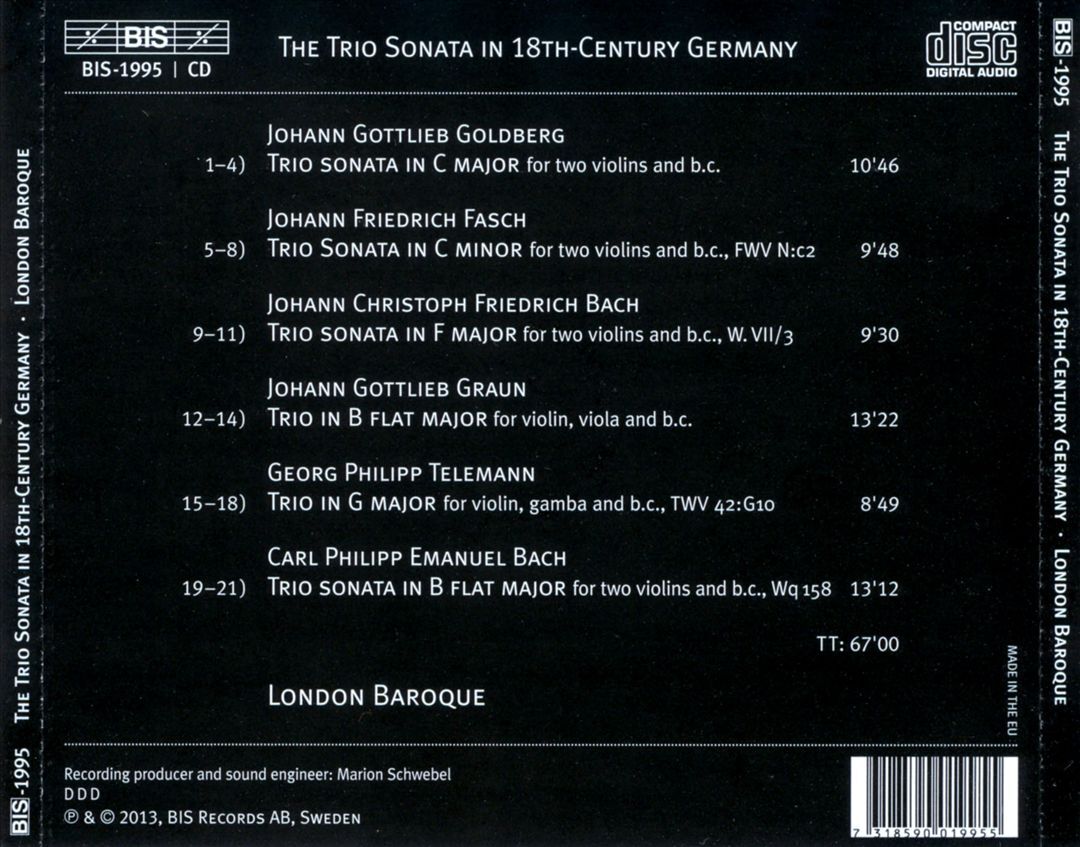 LONDON BAROQUE TRIO SONATA IN 18TH-CENTURY GERMANY NEW CD
