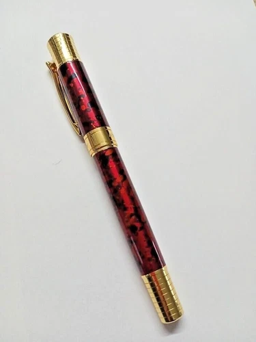 DIKAWEN 8038 Fountain Pen (Red Marble) Fine Nib +5 Ink Cartridges *FREEPOST* - Picture 1 of 7