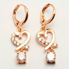 Pretty New 18K Rose Gold Plated Clear White CZ Heart Mini Hoop Dangle Earrings