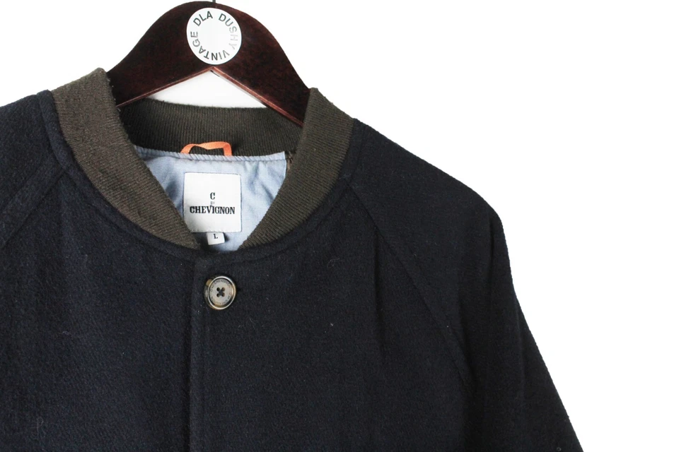 authentic CHEVIGNON Bomber Jacket Size L navy blue wool - Image 3 of 4