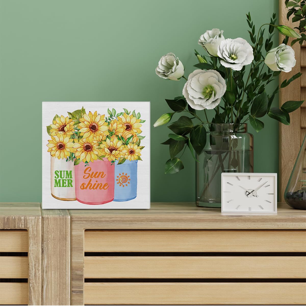 как выглядит Summer Decorations Sunflower Sunshine Wooden Box Sign Indoor Tabletop Gift 5"x5" фото