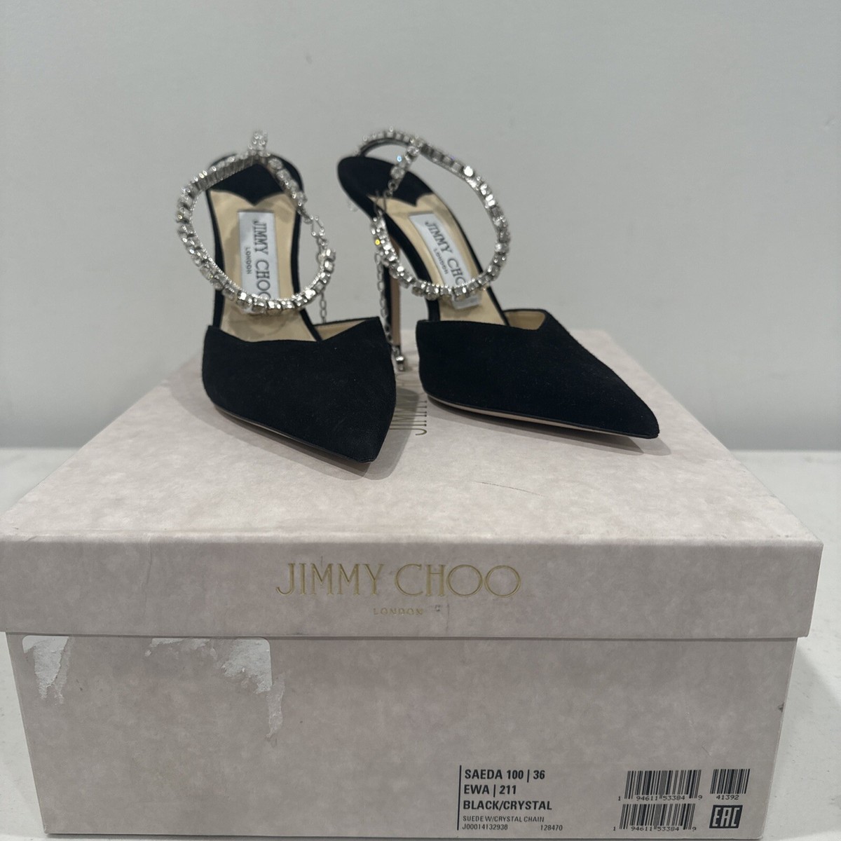 Jimmy choo saeda 100 Black Suede Pumps with Crystal Embellishment