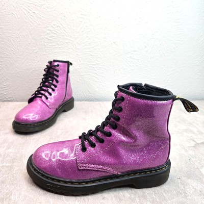 Martens Platform Combat Boots Little Girl Sz Purple Glitter Lace Up  Bootie