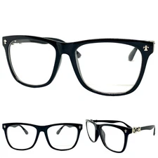 Mens Women CLASSIC VINTAGE Style Clear Lens EYE GLASSES Black Frame Silver Cross