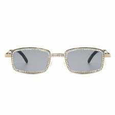 Men's Premium Designer Ice Bling Vintage Luxury Fashion Rectangle Sunglasses