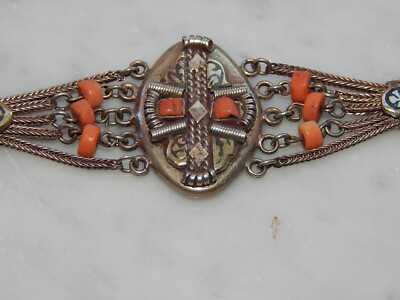 Antikes Armband Silber 800 mit Koralle + Niello
