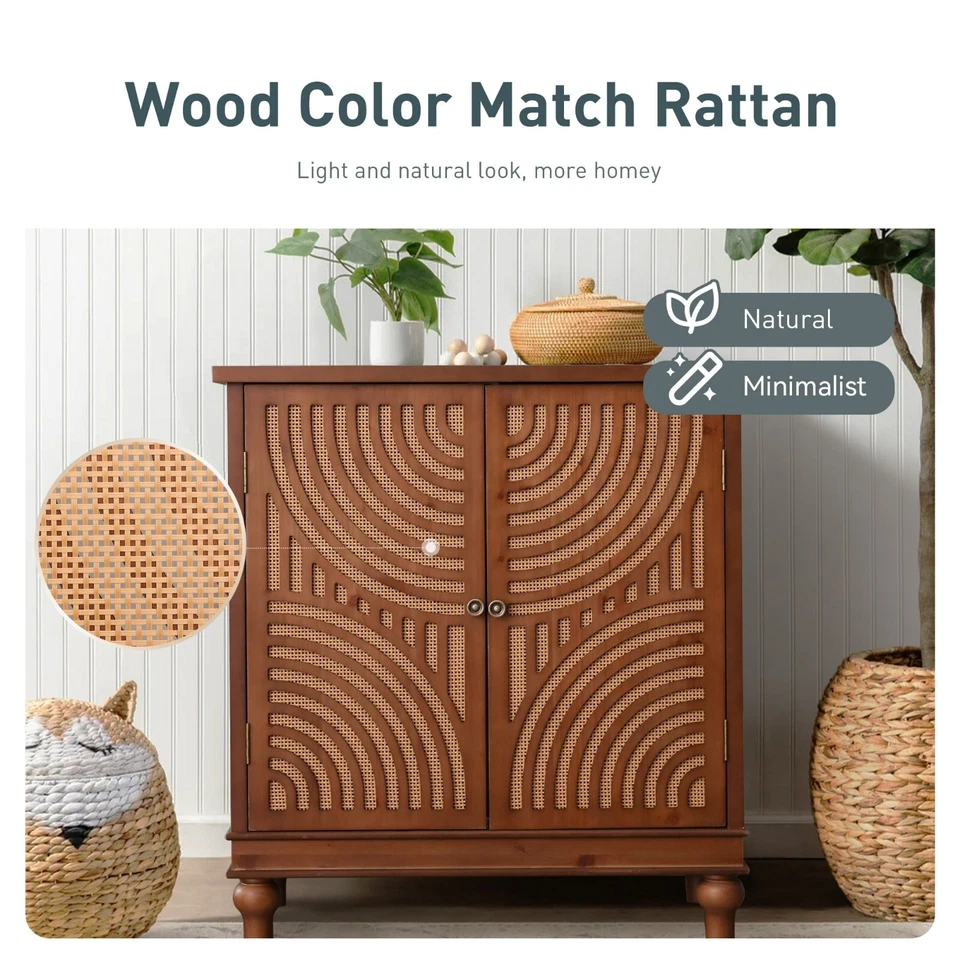 Accent Cabinet with Storage w/ Rattan Decor Doors Sideboard Cabinet for Hallway - Image 4 of 4