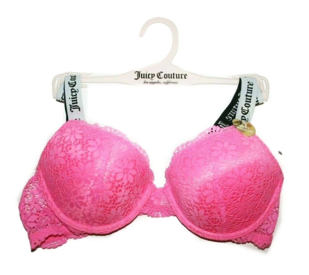 NWT Juicy Couture Hot Kiss Bright Pink Lace Sexy Push Up Bra New 34B 36C  36B 34C