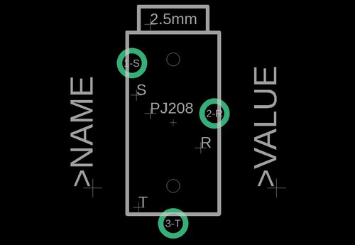 Eagle/Fusion 360 - Device Library - PJ208 - Through Hole PCB Mount 2.5mm - 3 Pin - Picture 2 of 5