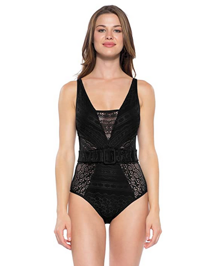 Becca By Rebecca Virtue Women's One Piece Swimsuit - Belted Over The Shoulder Black