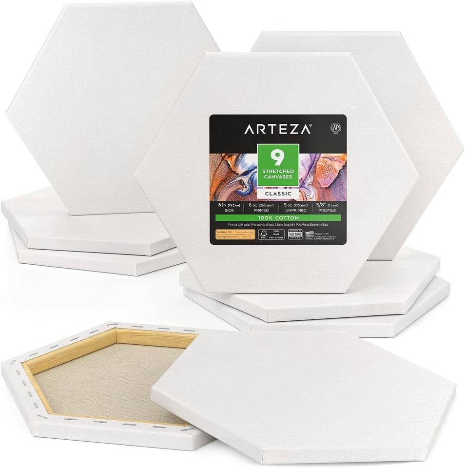 Hexagonal Stretched Canvas, 6 Inch Side, Pack of 9, Blank White Canvas Boards... - Image 2 of 4