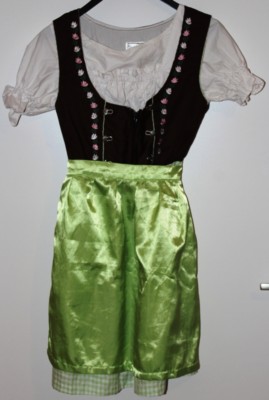 Schönes 3-teiliges Dirndl mit Rock, Schürze + weißer Dirndlbluse Gr. 38 Edelnice