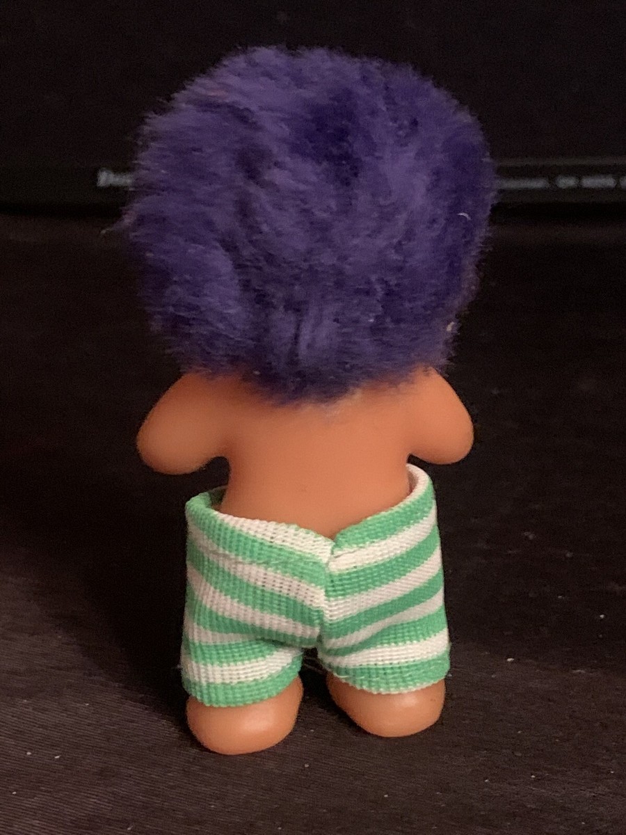 DAM Standing Troll Baby Purple Hair, Green Stripe Shorts