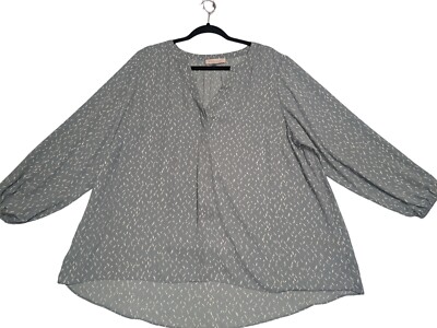Philosopy Lightweight Flattering Look Relaxed Fit Long  Sleeve Top Gray White 1X