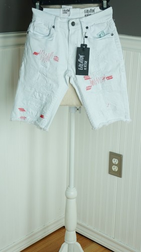 NEW Evolution In Design Boys Jean Shorts Size 10 White Denim Distressed Patches - Picture 3 of 3