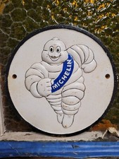 VINTAGE MICHELIN SIGN CAST IRON OLD AUTOMOBILE CAR TRUCK PARTS TIRE SERVICE MAN