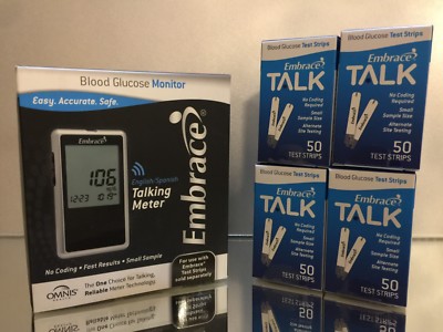 EMBRACE TALK Diabetic Blood Glucose Meter +200 Strip. EXP 01/2027 FREE SHIP