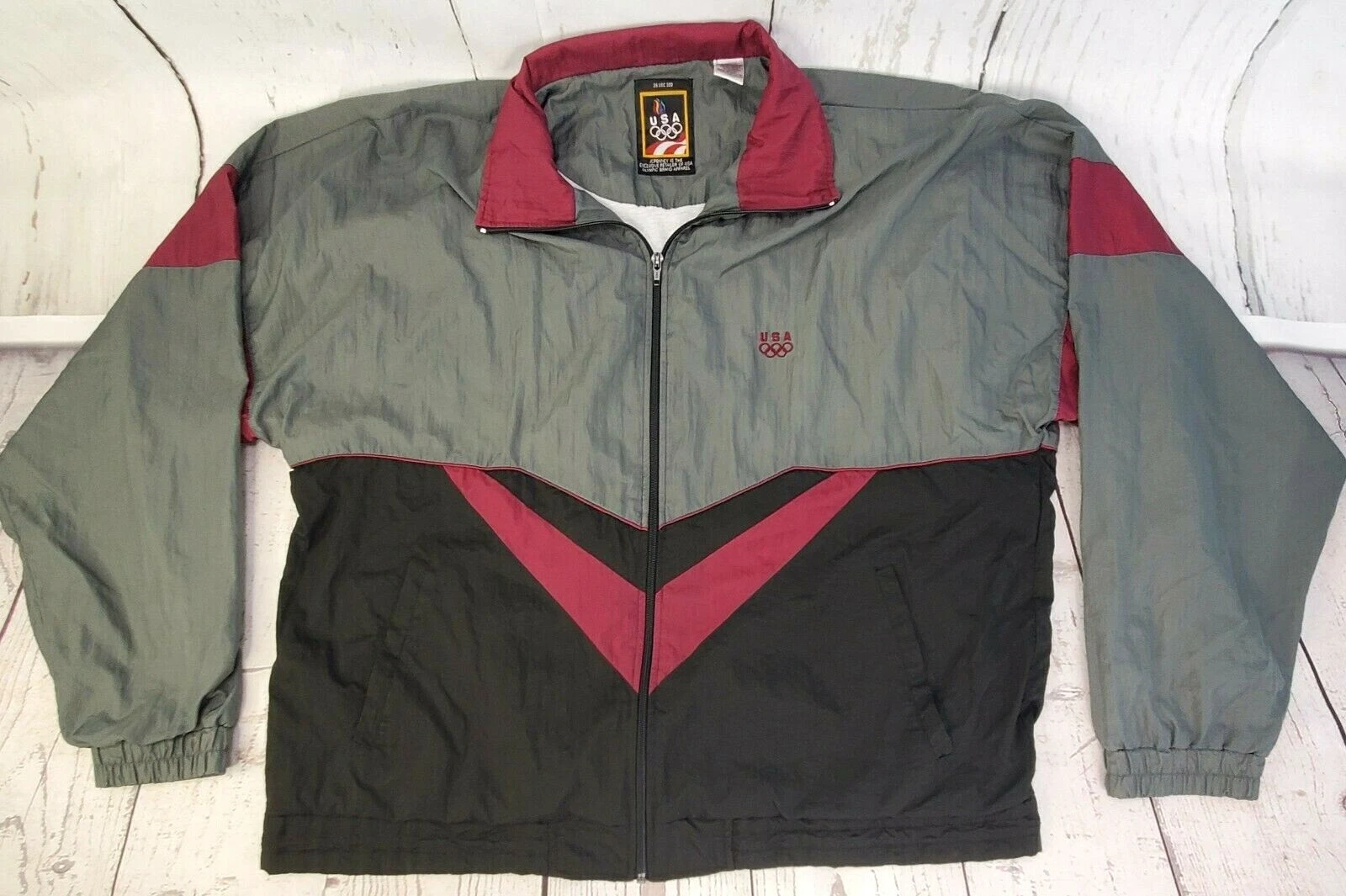 VTG JCPenney USA Olympic Windbreaker Jacket Men L Maroon Retro Full Zip Track