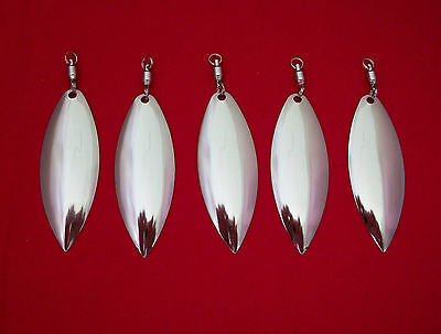 5 SPINNER BLADES #5 SMOOTH NICKEL WILLOWS 2&1/4" LONG with BALL BEARING SWIVELS