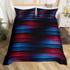 Kids Blue Red Ombre Bedding Set Twin Size Geometric Abstract Striped Duvet Cover