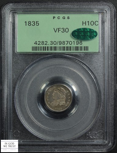 1835 Capped Bust Silver Half Dime H10C OGH Old Green Holder PCGS VF 30 CAC
