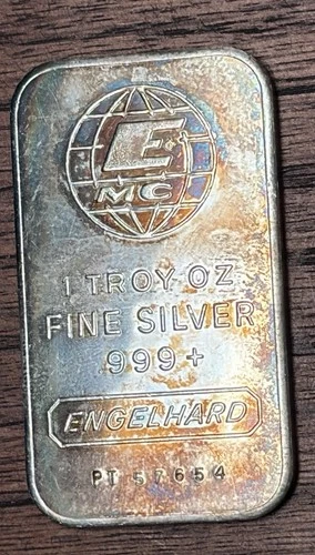 1 oz Engelhard Silver Bar Large E logo .999+ Fine Silver RAINBOW TONED