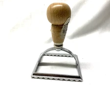 Vintage Italian Ravioli Cutter With Wood Handle & Marshall Field's Sticker
