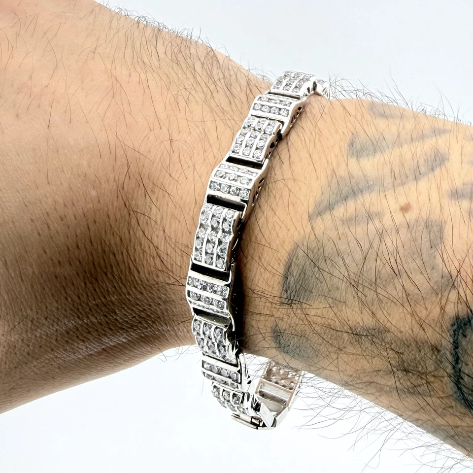 Brazalete de hip hop helado de plata esterlina 925 sólido real para hombre 10 mm - 9 pulgadas Foto 2 de 4