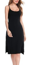 's Nightdresses Soft Full Slip Split Spaghetti Strap Chemises Wavy Hemline Ne...