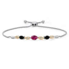 925 Silver and 10K Yellow Gold Created Ruby and Onyx and Lab Grown Diamond