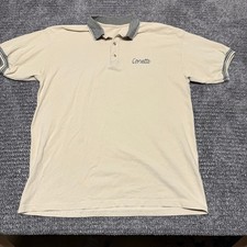 Corvette Mens L Polo Shirt Beige Pique Short Sleeve Embroidered Gray Black Trim
