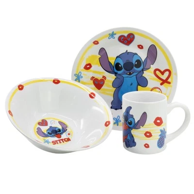 Disney Stitch Kinder-Geschirrset 3-teilig Teller, Schüssel, Tasse – Geschenkset - Bild 1 von 3