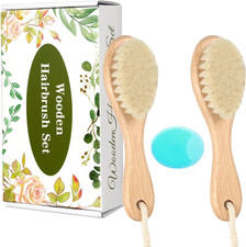 Wooden Baby Hair Brush and Comb Set, 2Pcs Natural Soft Goat Bristles Brush with